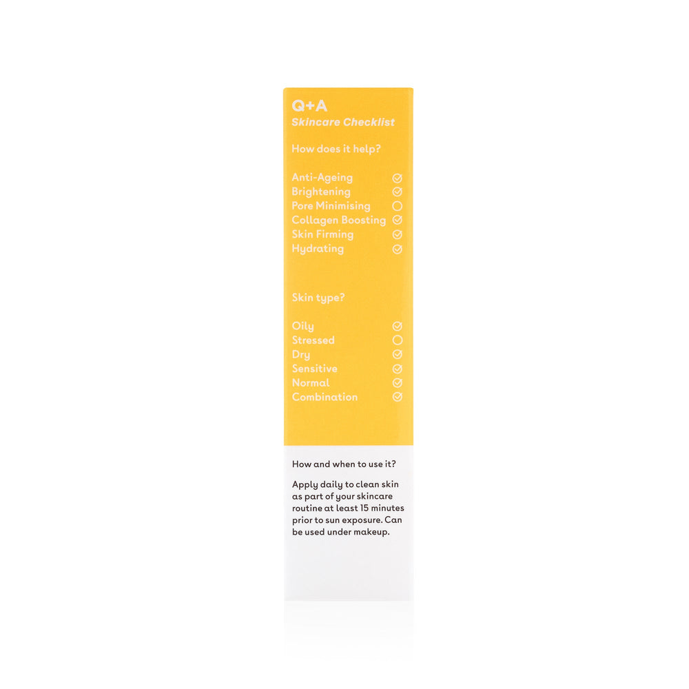 Q+A Peptide Anti-Ageing Daily Sunscreen SPF 50 Checklist